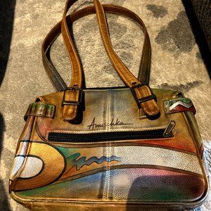 Anuschka Gently Used Handpainted Leather Buckle Shoulder Bag Southwest Tribal